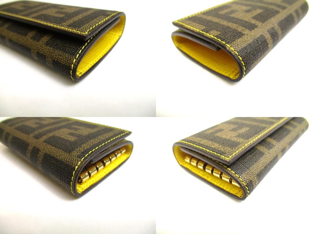 Authentic FENDI Zucca Brown Coating Canvas Yellow Leather 6pics Key Chain #a583  Refurbished