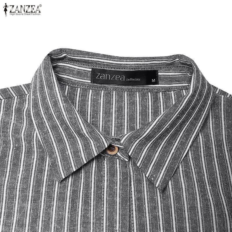 ZANZEA Dámské ležérní pruhované šaty košilového střihu s dlouhým rukávem a límcem