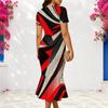 Women Plus Size V Neck Short Sleeve Blue Orange Printed Fitted Fishtail Dress