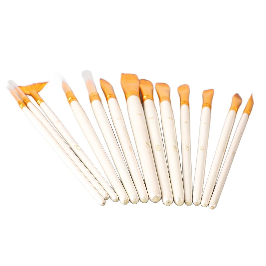 13PCS Artist Paint Brush Set Pearl White Bicolor Nylon Bristles Long Handle Oil Acrylic Paint Brush Watercolor Brush Set