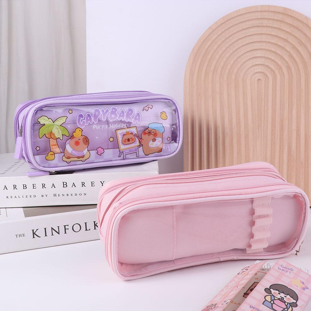 Zipper Capybara Pencile Bag Kawaii Stationery Holder Sweet Cartoon Pencile Case Travel