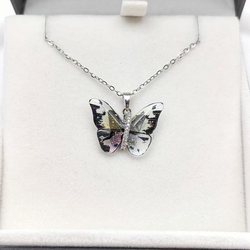 1 Pcs Fashion Fairy Color Butterfly Copper Pendant Necklace Women's Collarbone Chain Girls' Elegant Minimalist Accessories