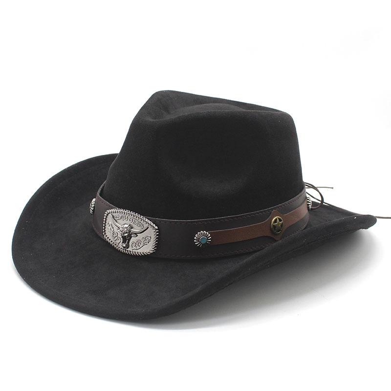 Ethnic Style Minority Suede Hat Belt Male And Female Couple Hat Western Cowboy Top Hat