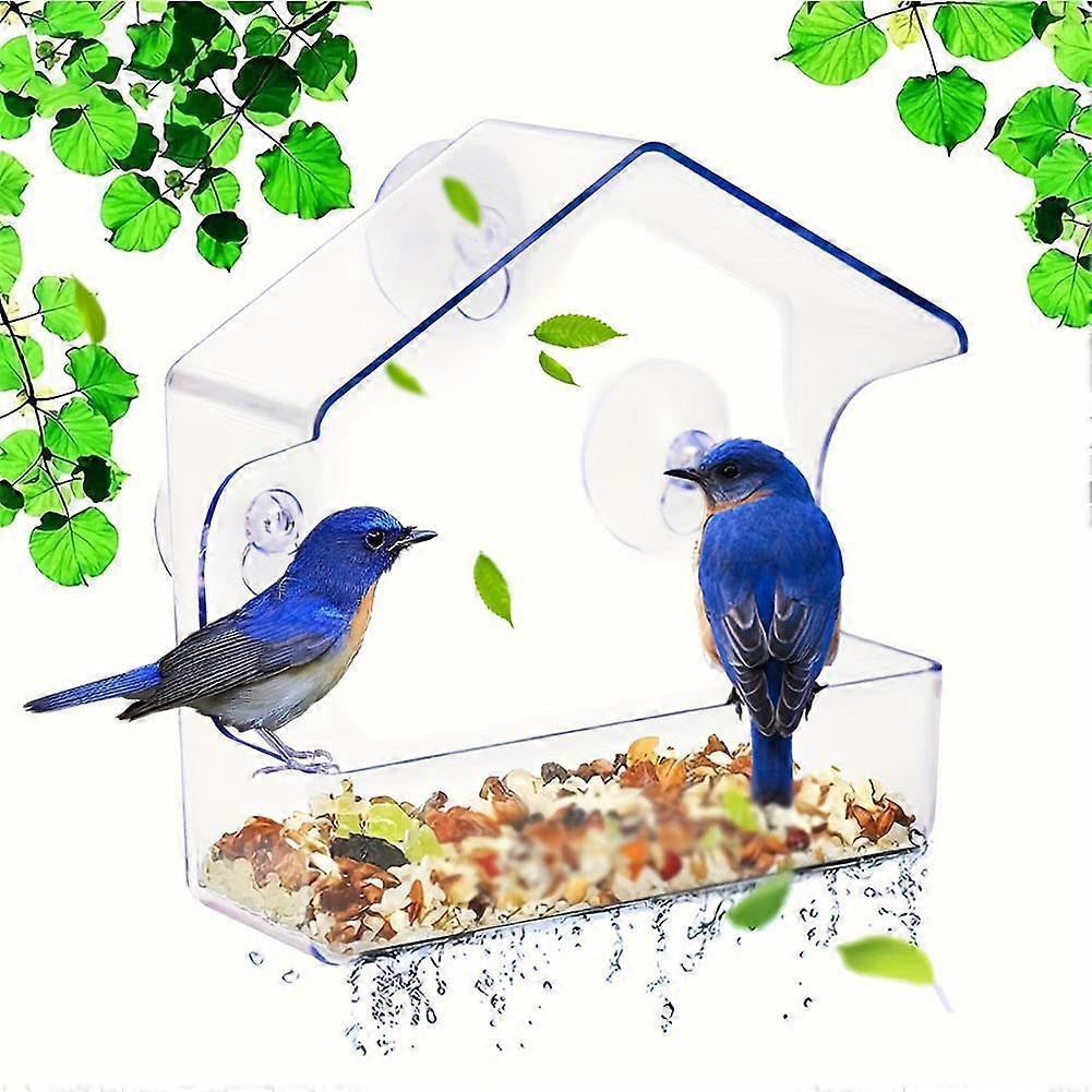 Clear Acrylic Bird Feeder with Strong Suction Cup Easy-Clean, Perfect for Garden