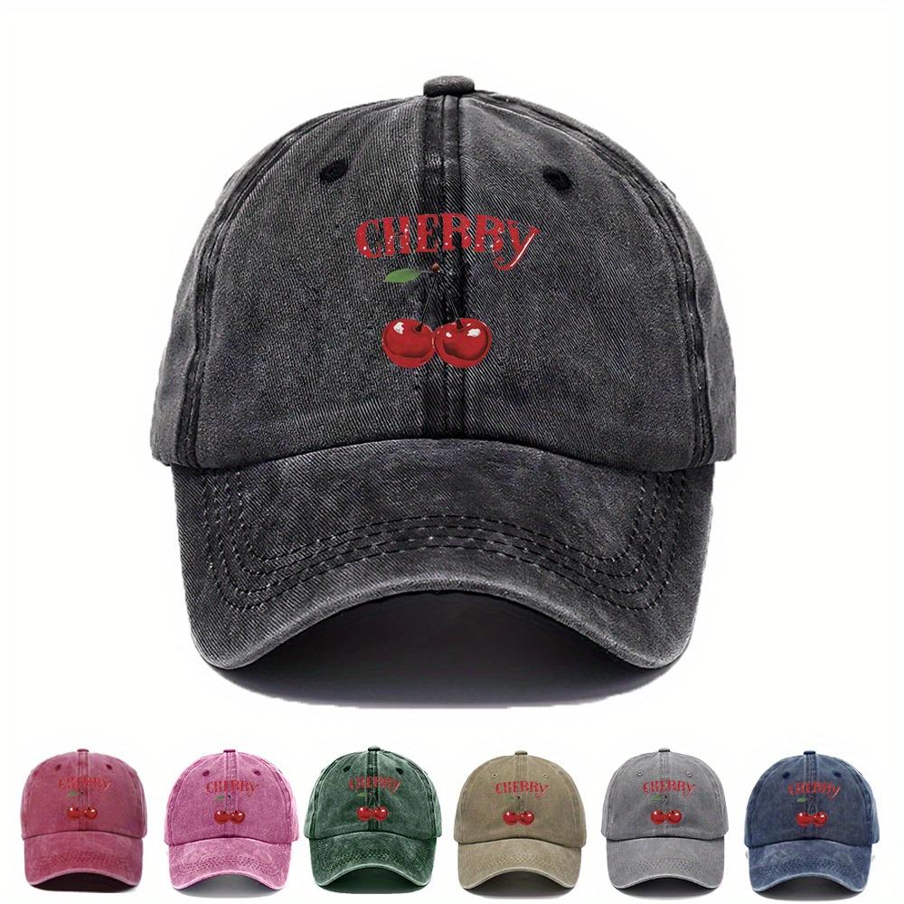 Cherry Print Baseball Cap Adjustable Washable Dad Hat with Curved Brim for Outdoor Sports Vintage Style Lightweight Breat