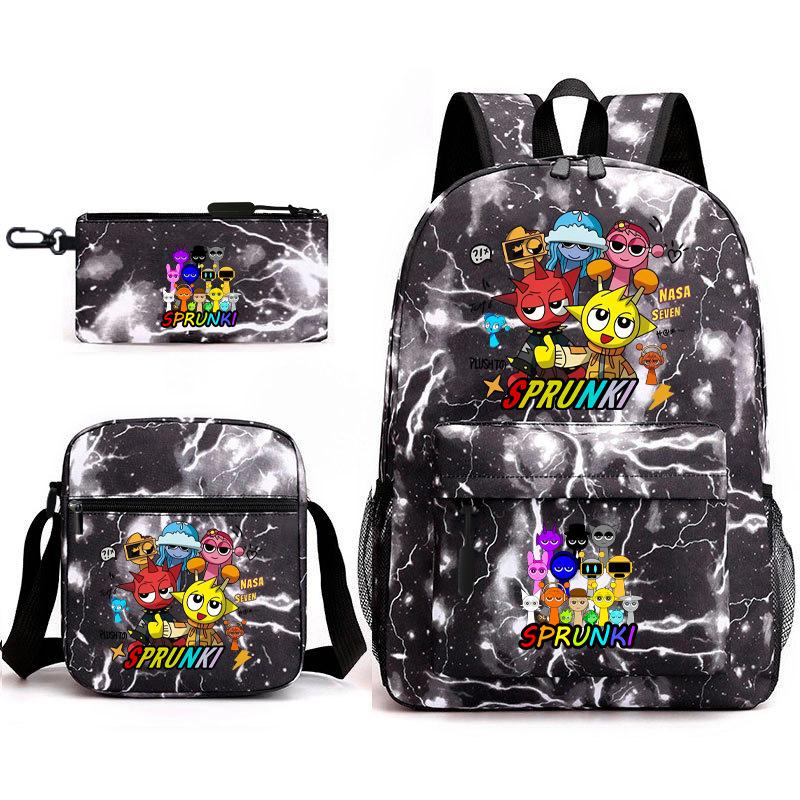 New Rhythm Box Sprunki Music Game Schoolbag Backpack Pencil Case Three-piece Set Student Heat Transfer Backpack D