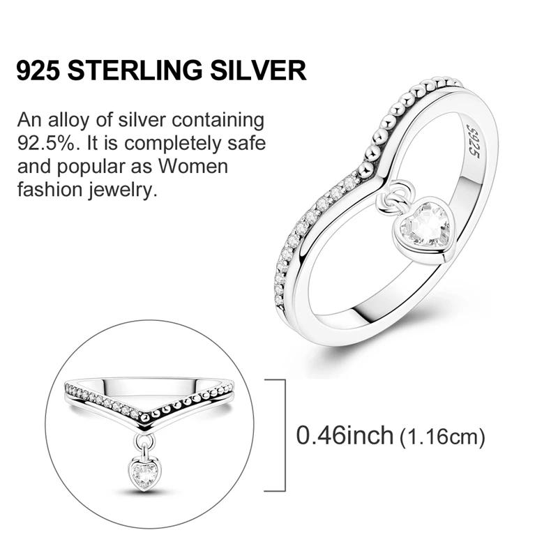 Rings Original 925 Silver Rings Simple Zircon Heart Ring for Wedding Valentine's Day Women Ring Jewelry Gift