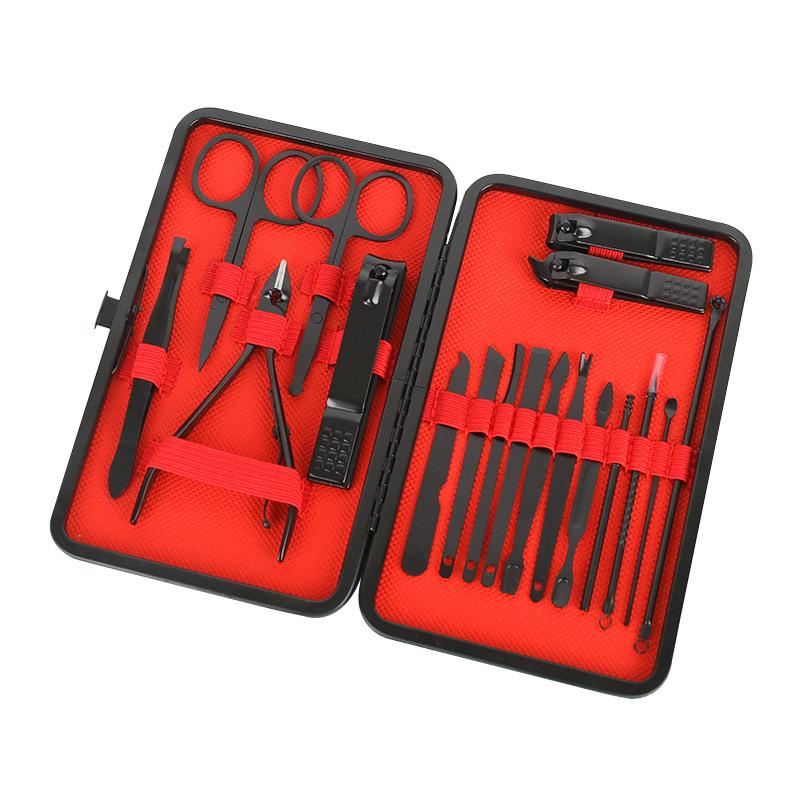 24-Piece Black & Red Manicure Set: Complete Nail Clipper and Beauty Tools Kit