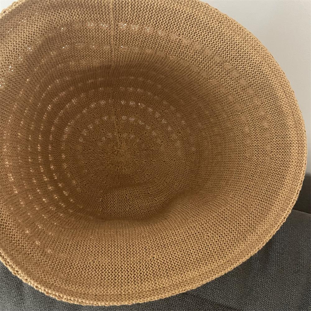 Knitted Bucket Hat Women's Spring and Autumn New Double-sided Can Wear Hollow Bucket Hat Solid Color Plain Face Washbasin Hat