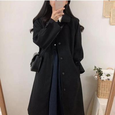Wollmantel für Damen, koreanischer Retro-gepolsterter Overknee-Mantel, mittellanger Wollmantel für Herbst und Winter