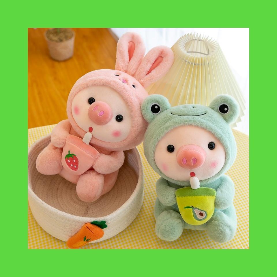 1 Piece of 25cm Frog Tiger Rabbit Wild Boar Tea Plush Pink Pig Milk Tea Plush Toy Boy Girl Childrens Gift