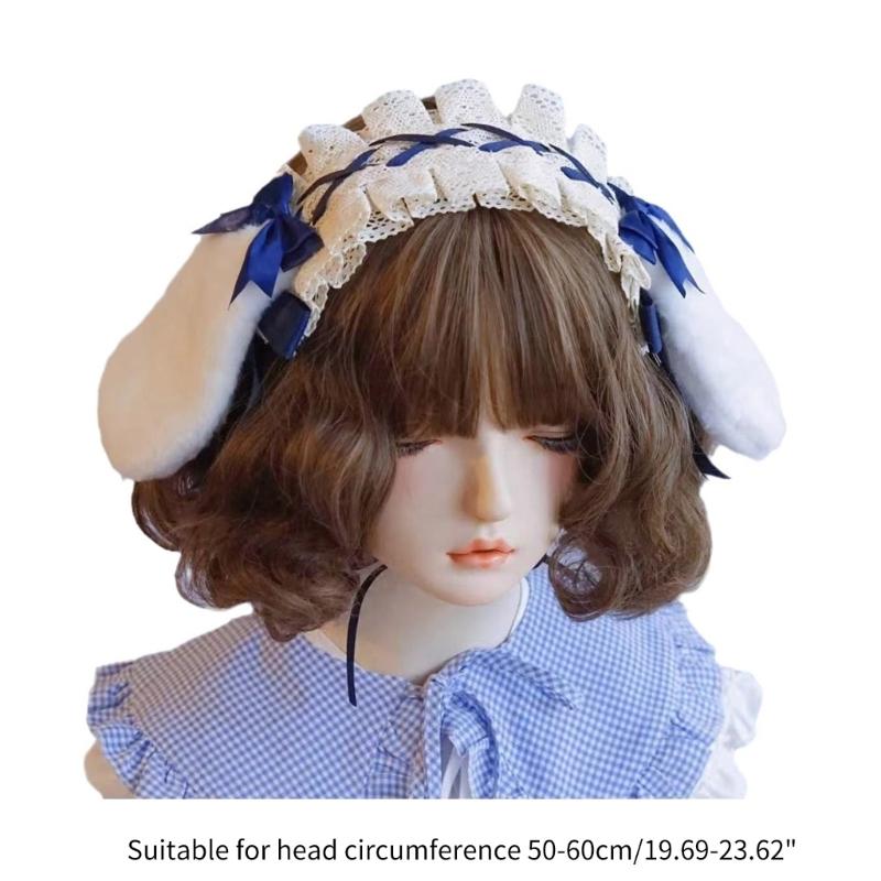 Teens Girl Cosplay Lace Hairband Gothic Rabbit Ear Headband Subculture Headpiece