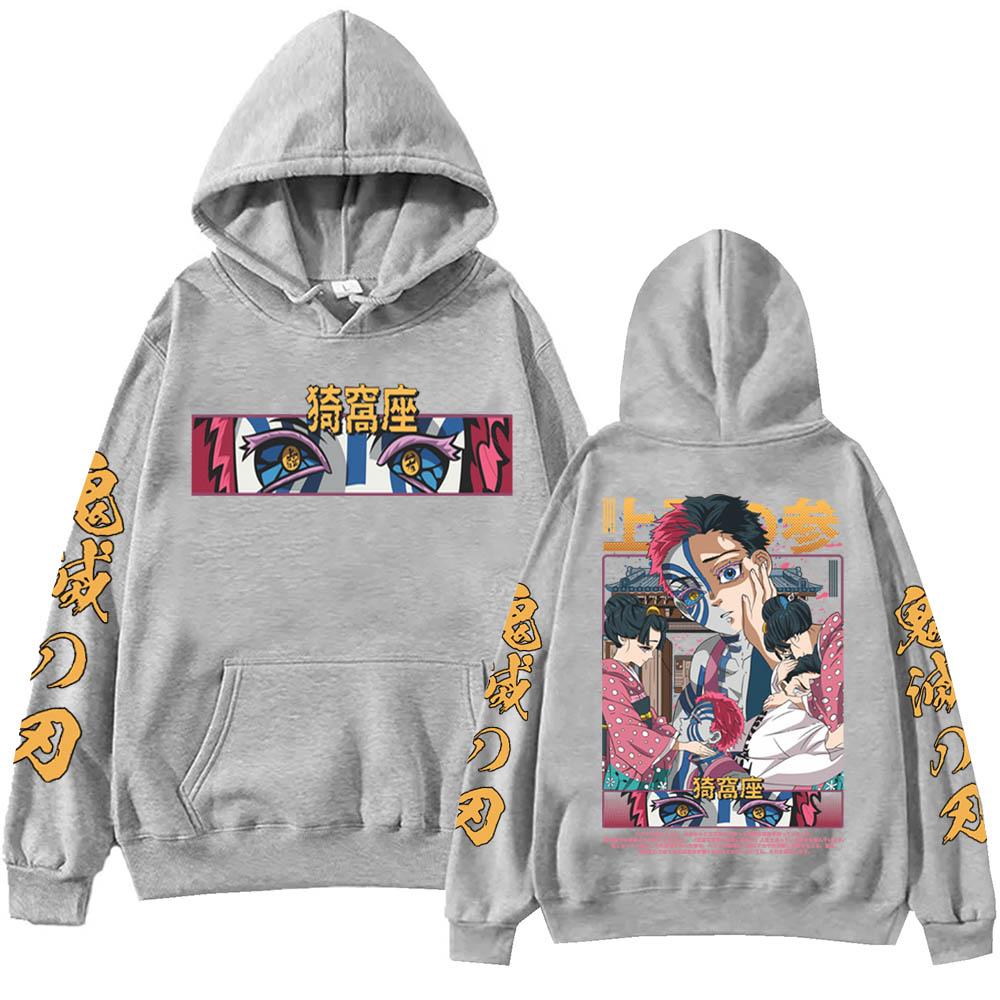 Akaza Demon Slayer Graphic Hoodies Japanese Manga Print Sweatshirt Men Women Fall Winter Long Sleeve Fleece Hooded Streetwear