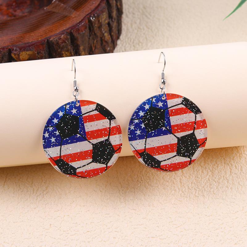 USA Canada Mexico World Cup Flag Element Earrings Tassel Heart Round Acrylic Earrings Dangle Jewelry for Women