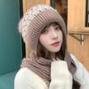 New Winter One-piece Knitted Hat Women's Thermal Hat Fleece Thickened Snow Hat Scarf Integrated Ear Protection Wool Hat