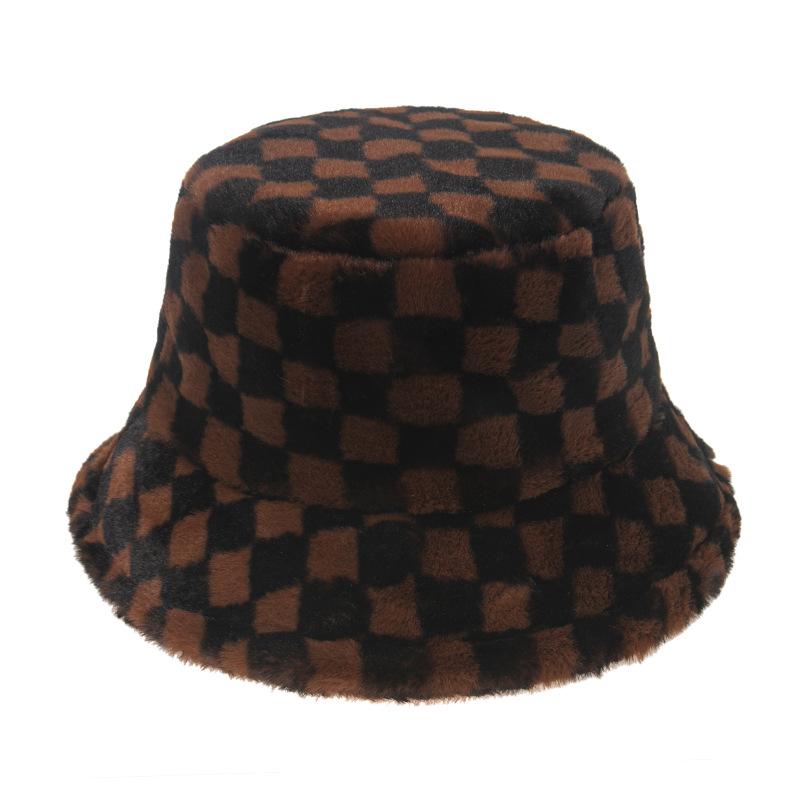 Ladies autumn and winter foreign trade new winter black and white plaid basin hat outdoor shading warm hat fashion bucket hat trend