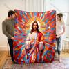 1PC Jesus Figure Colorful Background Print Believer Pray Blanket Warm Soft Flannel Material Suitable for All Seasons Luxury Gift