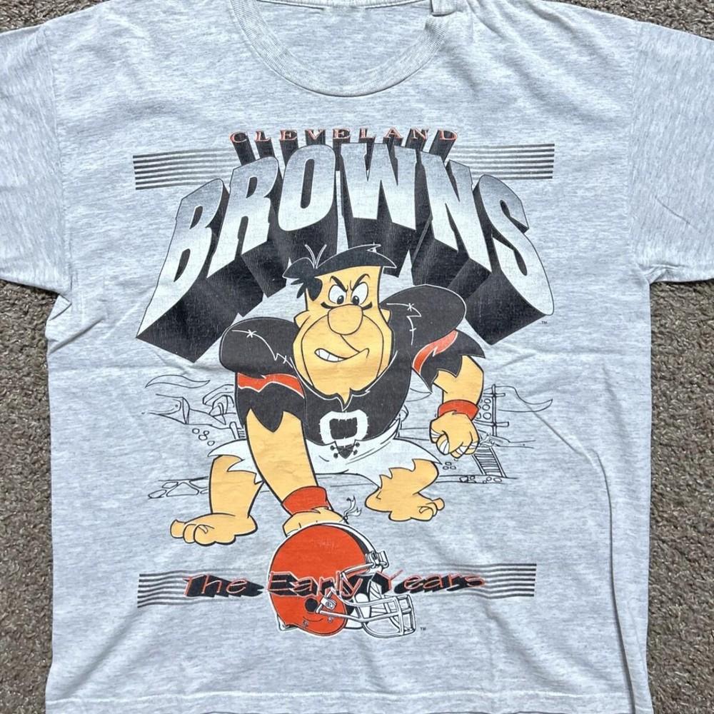 1994 Cleveland Browns Fred Flintstone Big Print Cartoon Ash Unisex Shirt KH13611 Unisex T-Shirt Graphic Tee M