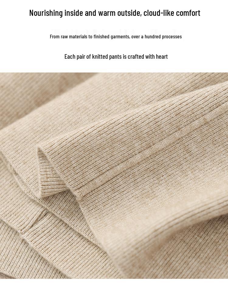 New White Wide-Leg Knitted Pants with Drawstring - Loose, Thickened, Plus Size for Autumn & Winter Casual Wear