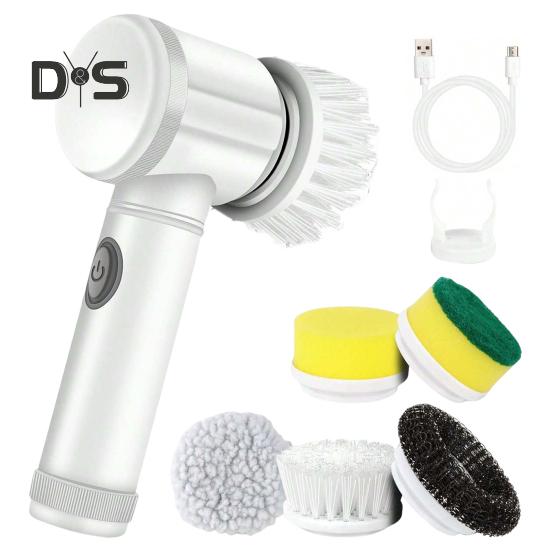 Electric Spin Brush Cordless High Torque Handheld Rotary Brush Tub Shower Tile Floor Scrubber with 5 Replaceable Heads