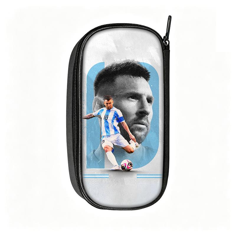Voetbalster Pennenbakje M-Messi Patroon Leer Potlooddoosje Beste Cadeau make-uptas Student Reis Voetbal Sport Potloodtasje