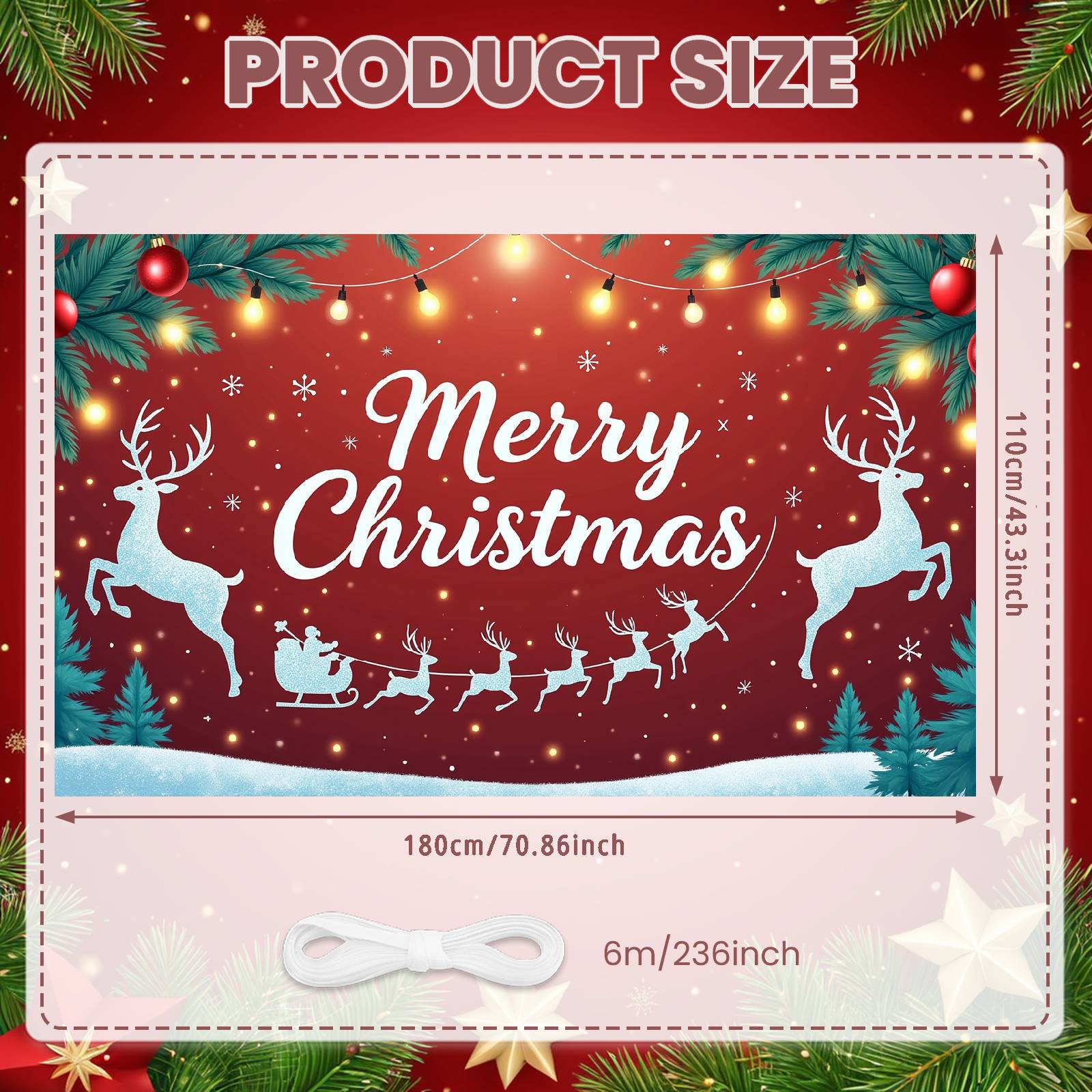 Santa Sleigh Display Red Background Xmas Display Merry Christmas Banner Reindeer Pattern Xmas Celebration Background For Family