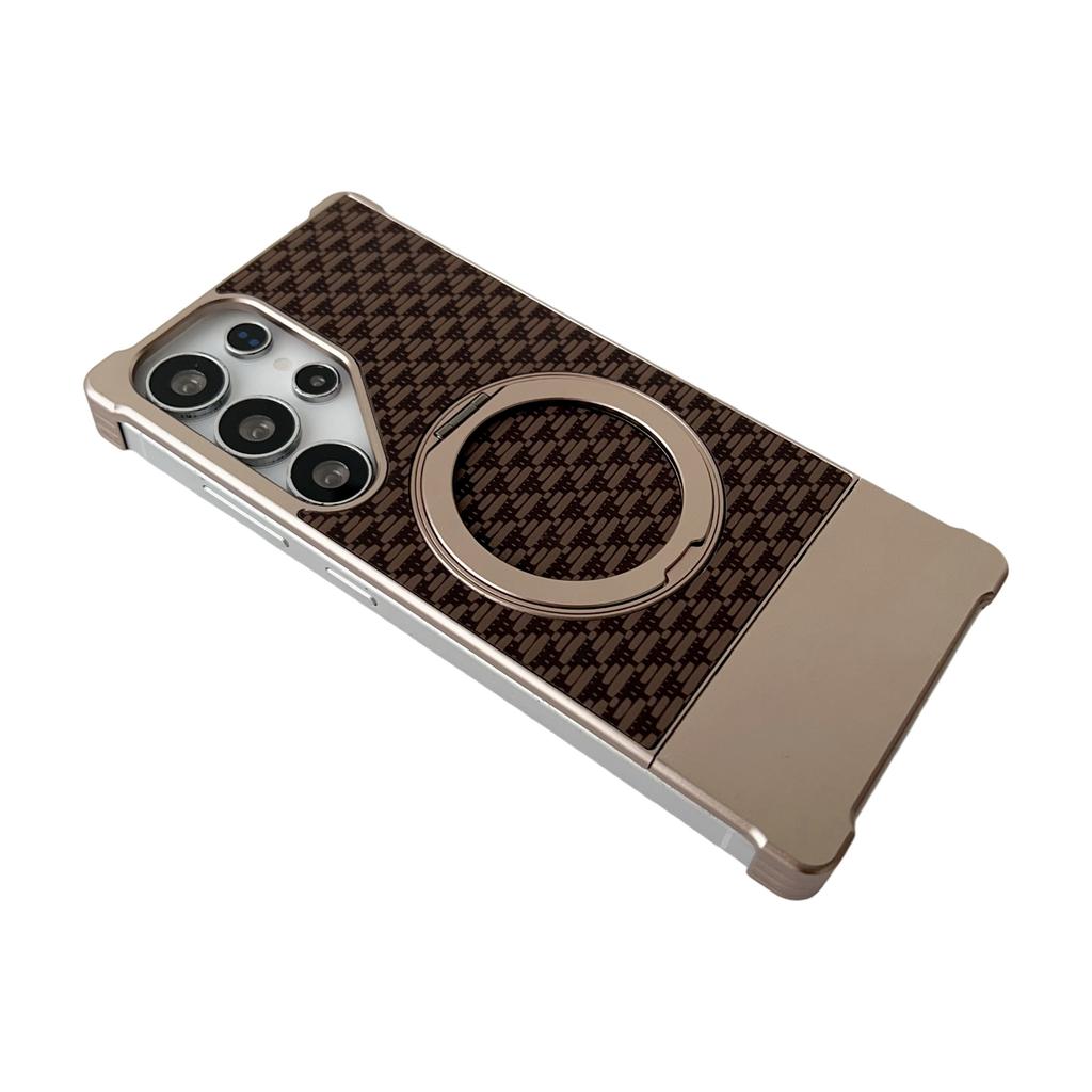 For Samsung Galaxy S25 Ultra Magnetic Case Kickstand Metal Carbon Fiber Pull-Out Design Phone Cover