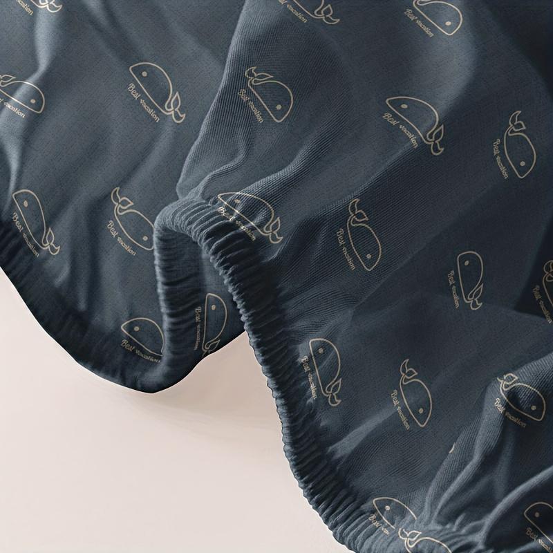 1 Simple Modern Animal Whales Printed Matte Fitted Sheet, Bedroom Printed Bed Cover, Bedding (Excluding Pillowcases)