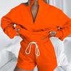 New Autumn-Winter Pure Color Stand Collar Zipper Pullover with Long Sleeves and Shorts: Women's Fashion Set