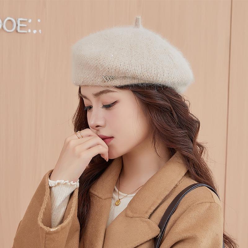 Beret children's autumn and winter face small painter hat trendy new big head circumference rabbit hair knitted newsboy hat