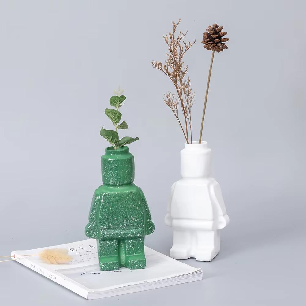 1pcs Nordic Style Resin Robot Vase Creativity Home Interior Office Desk Cupboard Living Room Tv Cabinet Insert A Vase Decoration