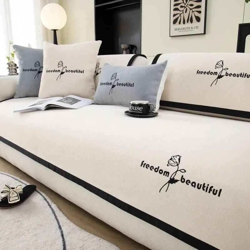 

Роскошный чехол для дивана из синели для гостиной, Нескользящий чехол для дивана с вышивкой и цветком, коврик для полотенец, угловой шезлонг, чехлы для дивана, 1 шт. 110x210cm 1pcO