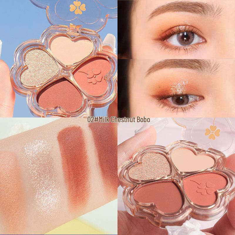 

Lucky Clover Eyeshadow Palette: Shimmering Pearl & Matte Earth Tones - Perfect for Students, Daily Wear, 4 Colors