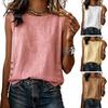 Loose Fit Tops Summer for Women, Round Neck Sleeveless Pullover Tops, Pure Color Stretchy Women Regular Vest Work Party Vacation Office Date