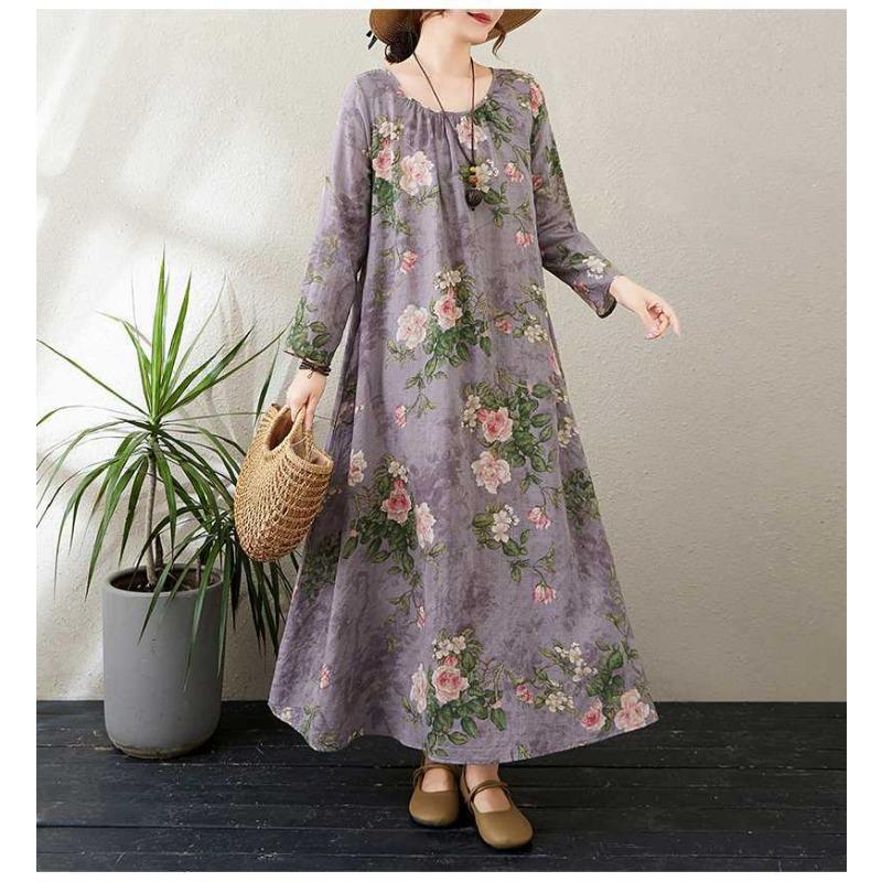 2025 Round Neck Minimalist Long Sleeve Extra Long Dress Resort Style