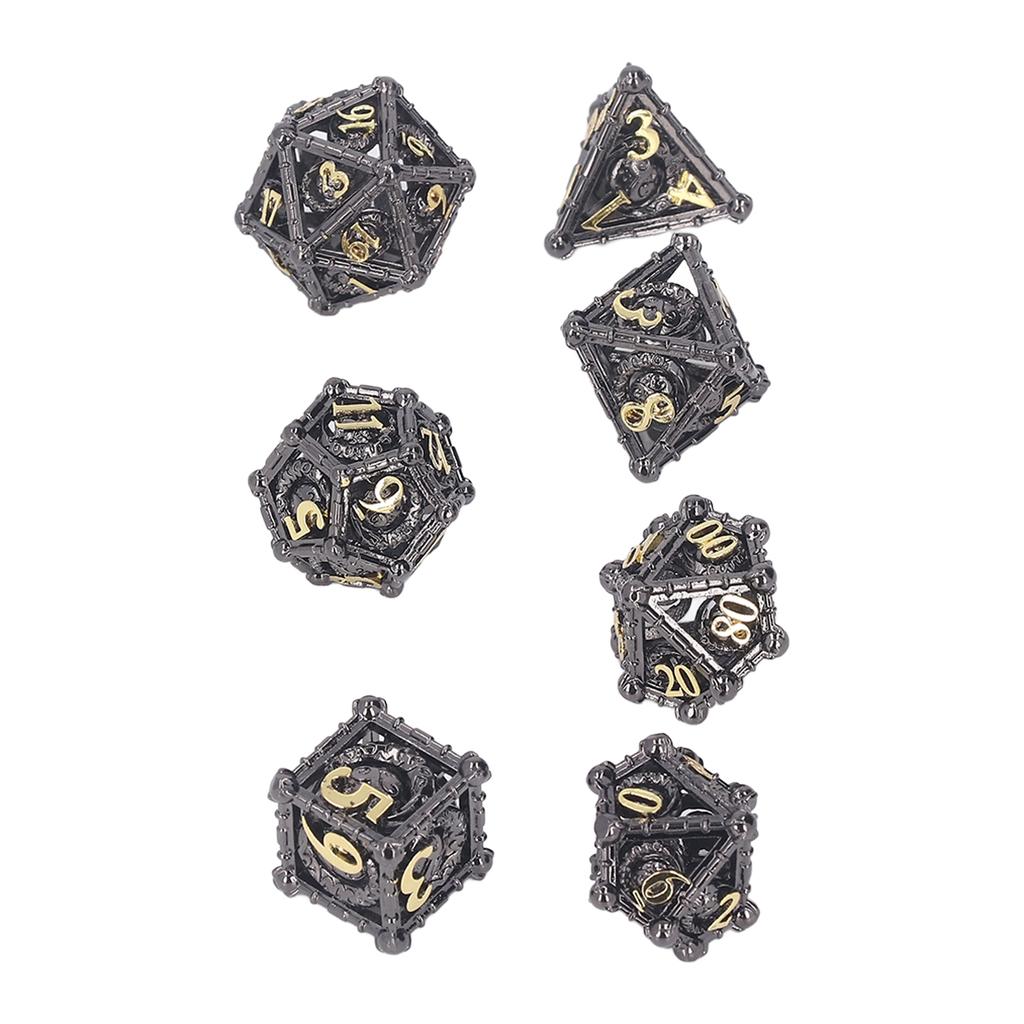 7pcs Metal Polyhedral Dice Pattern Engraved Game Props Brass Metal Dice for Board Games Role Play
