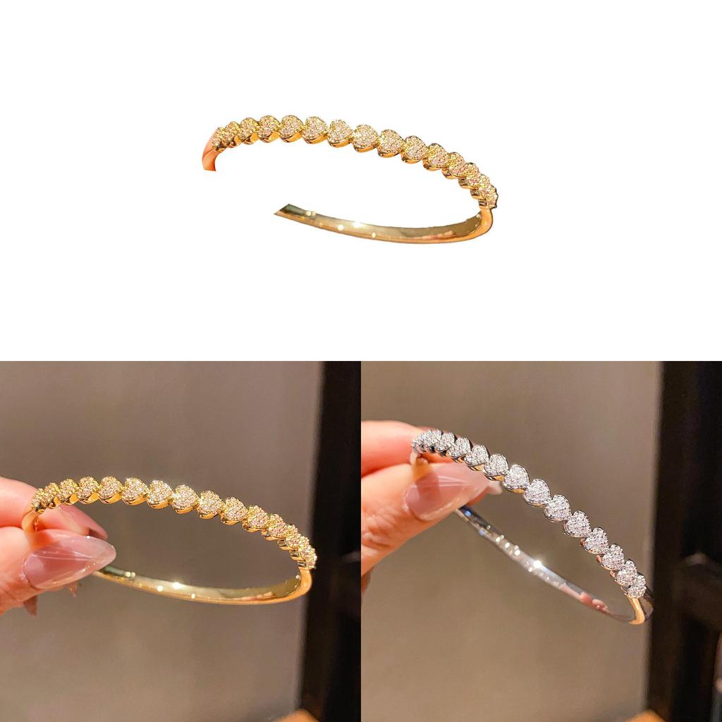 Love Heart Shape 18k Gold Plated Cuff Bracelet With Zirconia For Women Fashion Accessories