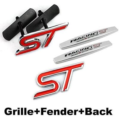 4-teilige Sets ST Racing Frontgrill + Kotflügel Seitenaufkleber + Heckaufkleber Autoemblem Plakette Für Ford Focus 2 Focus 3 FIESTA F-150 Kuga