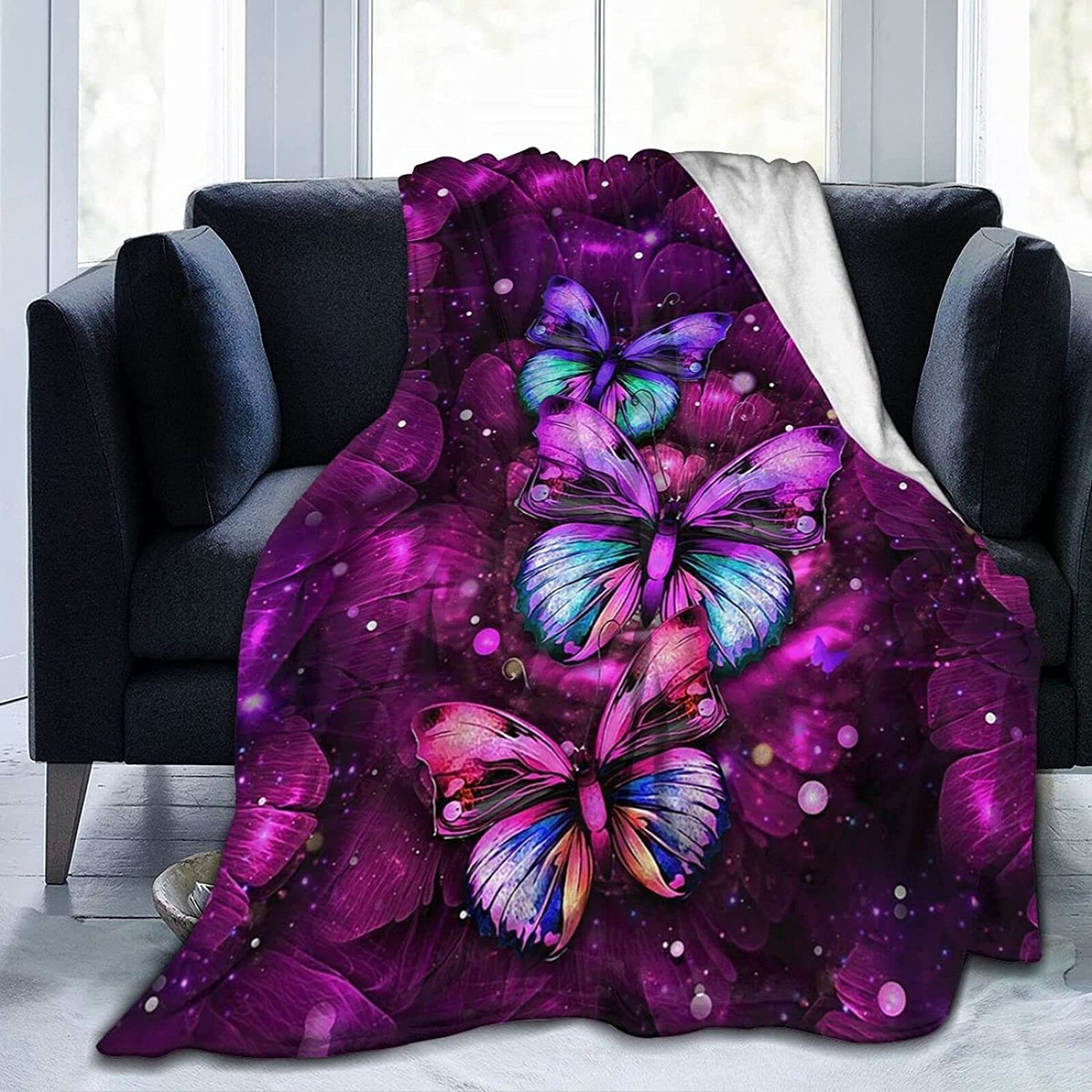 

Butterfly Blanket Gifts for Girls Women Soft Warm Cozy Fleece Fuzzy Plush Flannel Throw Blanket for Travel Camping Sofa Couch 75x90cm