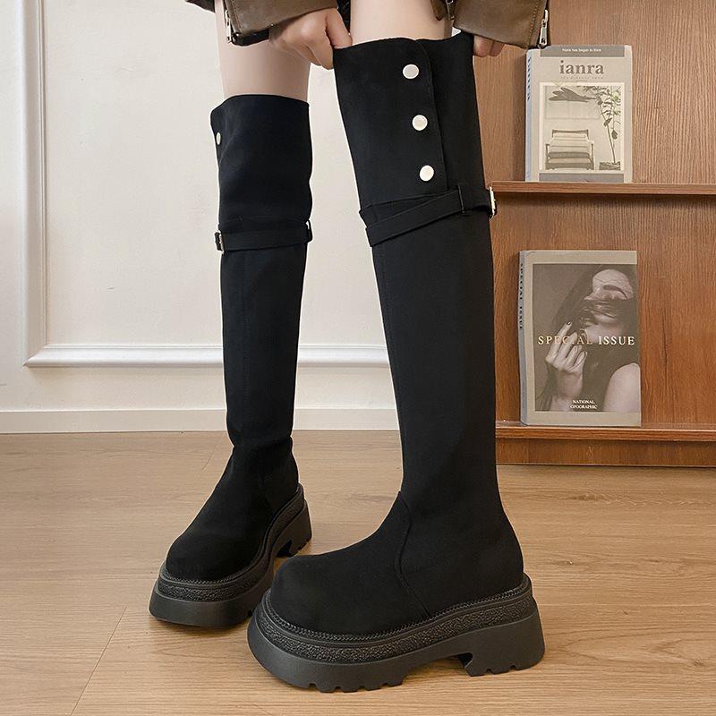 Autumn new small sleeve square heel high boots 2025 thick-soled retro thin and high fashion boots over the knee women
