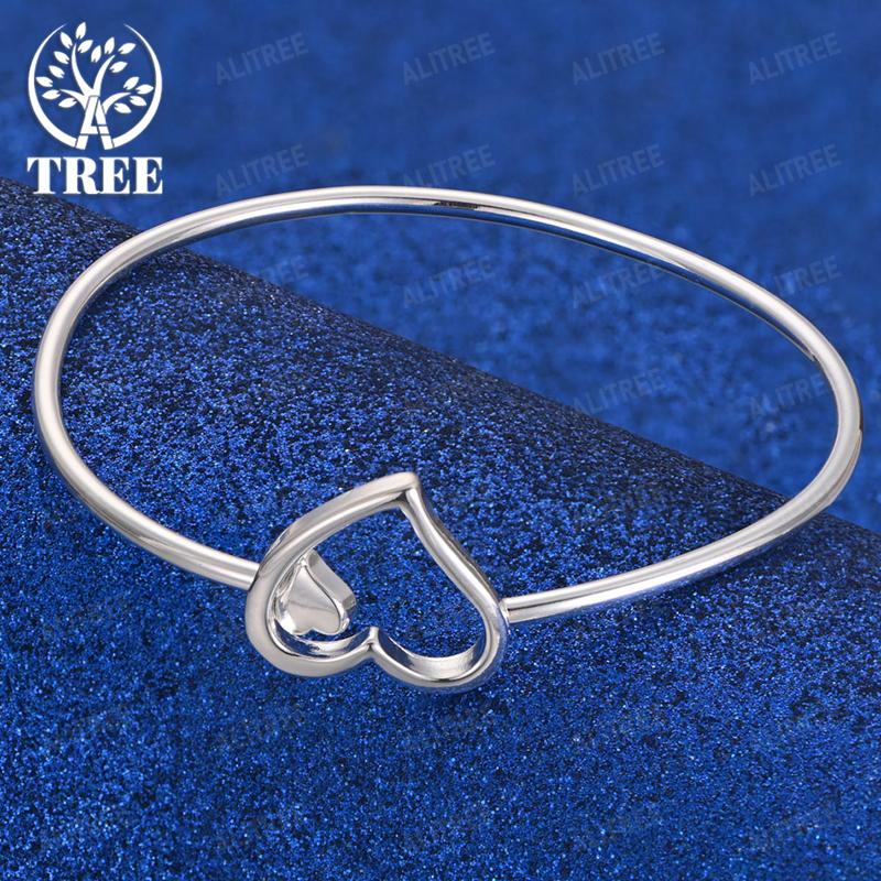 Adjustable 925 Sterling Silver Heart Bangle For Men Women Fashion Party Gifts For Girls' Birthday Exquisite Jewelry Accessories