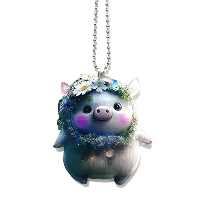 

2d Милый акриловый кулон-подвеска в виде свинки для автомобиля для дома, брелок, очаровательный праздничный подарок, украшение