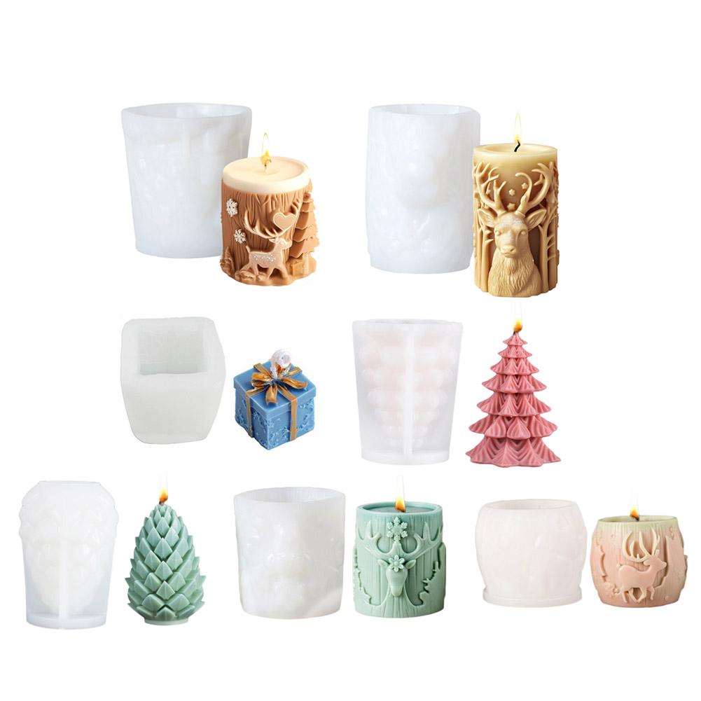Christmas Tree Carving Pattern Cylindrical Candle Silicone Mold Reindeer Snowflake Cylindrical Elk Candle Mold Christmas Gifts