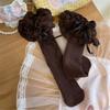 Breathable Cotton Hosiery Socks for Girls Toddler Stretchy Knee High Socks Puff Edge Lace Bows Socks for Autumn Spring