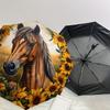Sunflower Horse Art Print - Automatic Opening Umbrella with Foldable Design, Iron Frame, Outdoor, Festival Gift for Fans, Travelers, Daily U