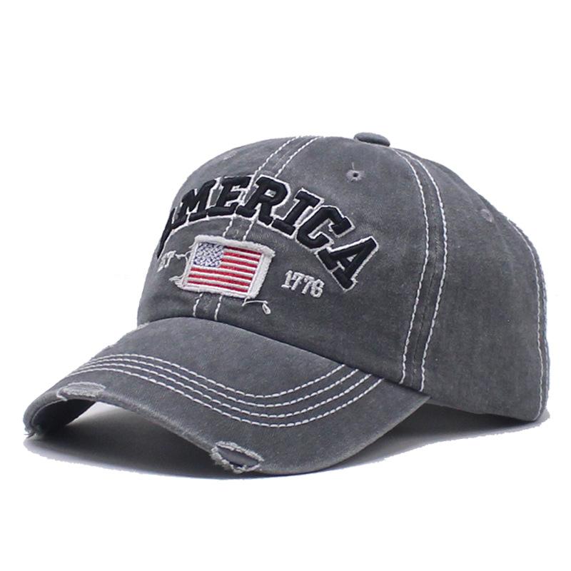 American flag alphabet baseball cap holes washed old hat men's cap