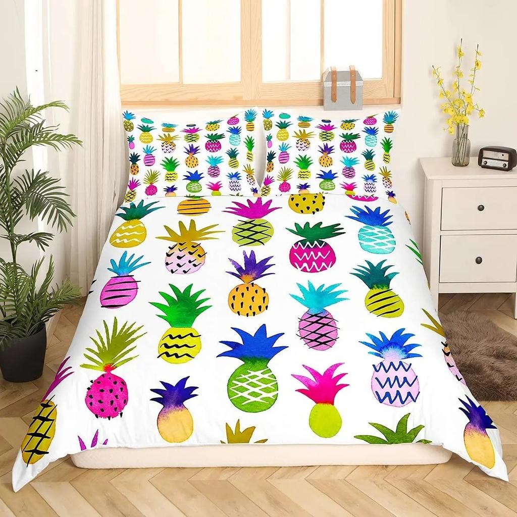 Pineapple Duvet Cover Set Yellow Fruit Pattern King Queen Size For Kids Boys Girls Polyester Comforter Cover With Pillowcase