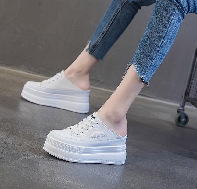 Fashion 8CM Women Summer Shoes Slippers Platform Wedge Heel Beach Shoes Female Slides Mules Shoes Sneakers Fashion Canvas Women Footwear