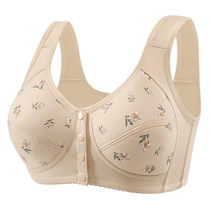 Plus Size Bra Women Front Closure Wireless Push Up Bra Thin Cotton Fixed Cup Tank Top Bra for Fuller Figure Mom Mature Women Comfortable Underwear