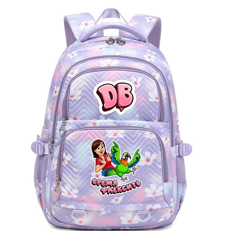 Cute Cartoon Character Print Backpack Girls School Use Large Capacity Nylon Student Bag With Padded Curved Straps